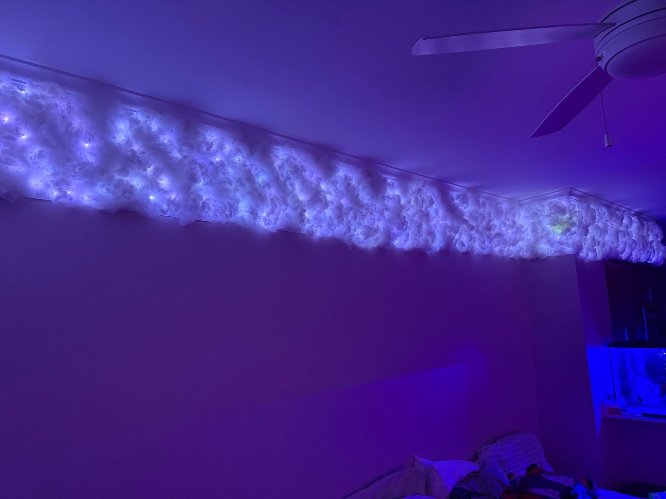 Indoor LED cloud ceiling in purple