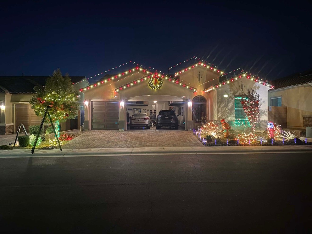 Roofline with illuminated wreath