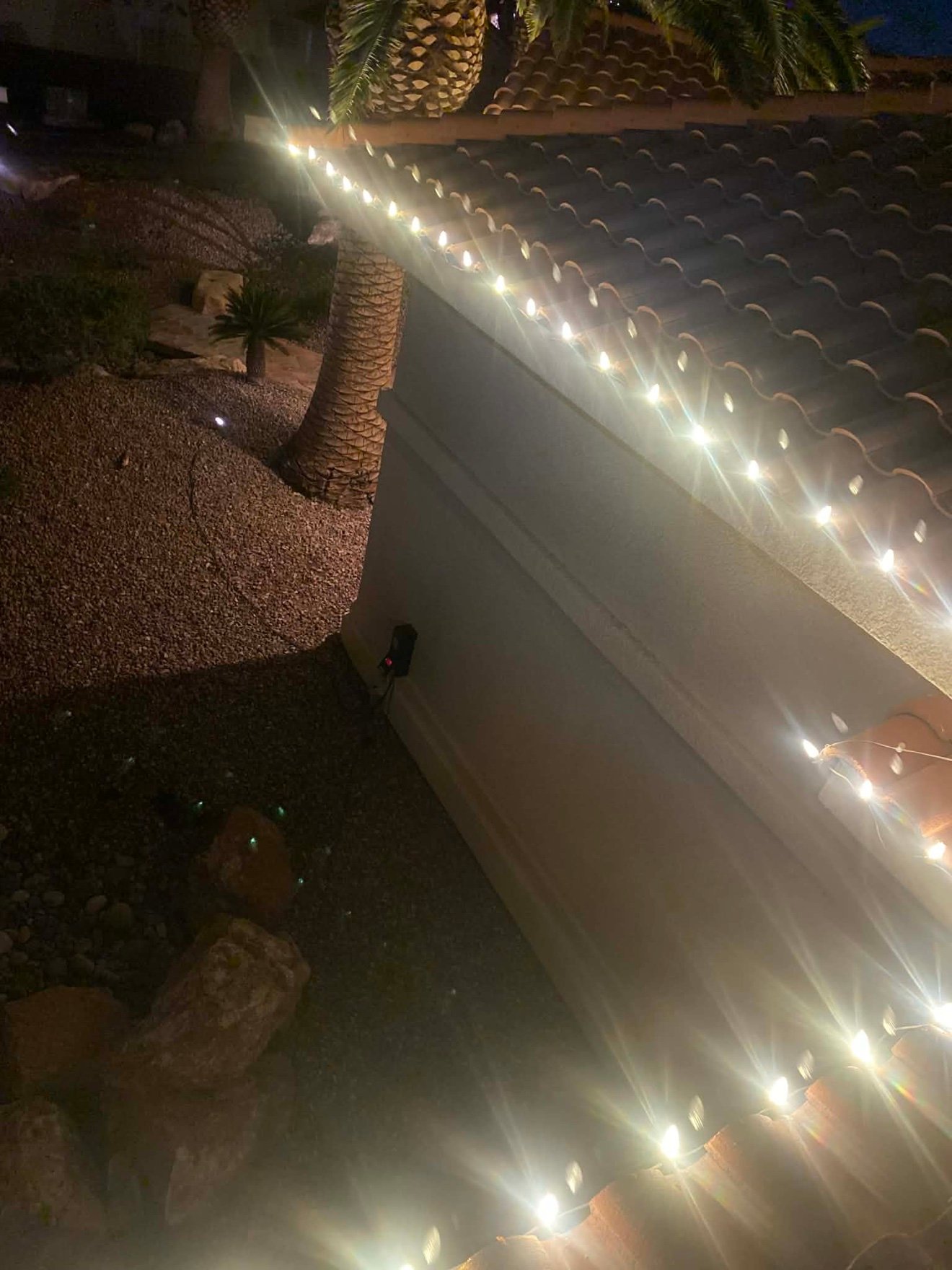 Permanent roofline lighting close-up