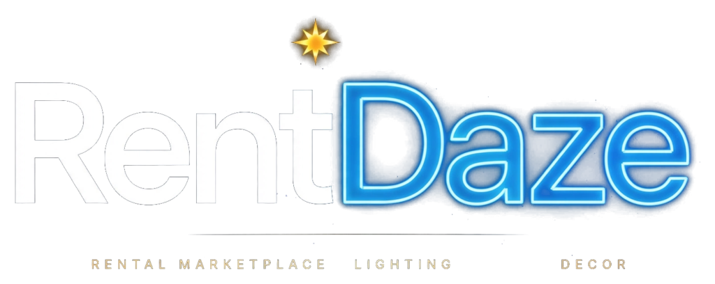 RentDaze neon logo — Rental Marketplace, Lighting, Tech, Decor